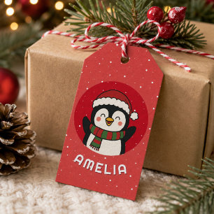 Süßer Pinguin Weihnachten Kindersname  Geschenkanhänger