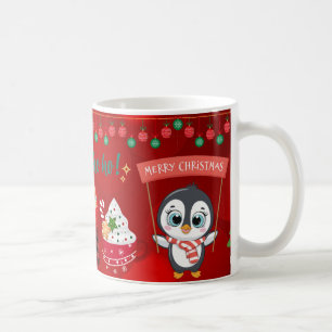 süßer Pinguin-Weihnachten mit Geschenken mit Zucke Kaffeetasse