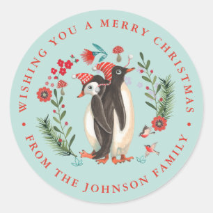 Süßer Pinguin-Weihnachts-Feiertags-Name blau Runder Aufkleber