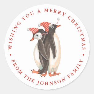 Süßer Pinguin Weihnachts Feiertags Name Runder Aufkleber