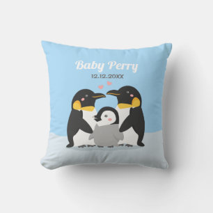 Süßer Pinguinküken und Familien-Baby-Nursery Kissen