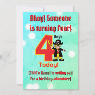 Süßer Pirat Arrgh Vier Heute 4. Geburtstag Einladung