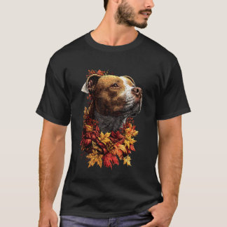Süßer Pit Bull mit Herbstlaub Wald Herbst Ästhetik T-Shirt