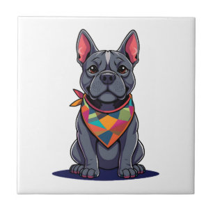 Süßer Pitbull-Franzose-Hund mit Bandana-Kunst Fliese