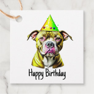 Süßer Pitbull mit Geburtstagshut To und From Geschenkanhänger