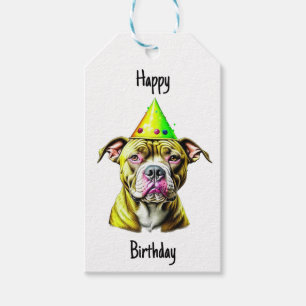 Süßer Pitbull mit Geburtstagshut To und From Geschenkanhänger