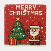 Süßer Pixel-Art-Weihnachtsmann Keramikornament (Rückseite)