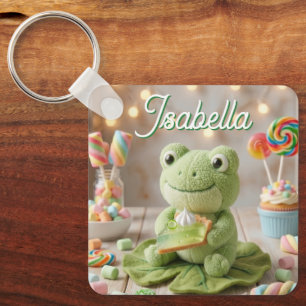 Süßer Plüschfrosch mit Key Lime Pie personalisiert Schlüsselanhänger