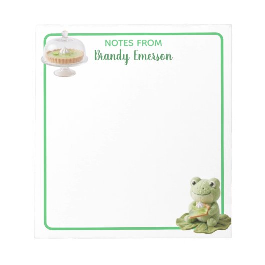 Süßer Plüschfrosch mit personalisiertem Key Lime P Notizblock (Vorderseite)