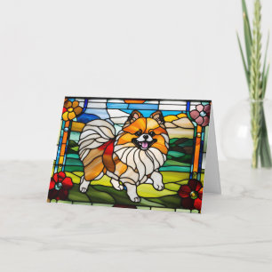Süßer Pomeranian-Buntglas Karte