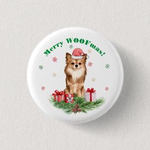 Süßer Pomeranian mit Santa-Hut - Frohe WOOFmas!  Button