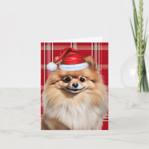 Süßer Pomeranian Weihnachtsmann Hund Rot Weiß Kari Feiertagskarte