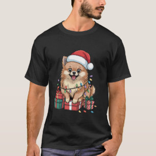 Süßer Pomeranian Weihnachtsmann Hut Weihnachten Po T-Shirt