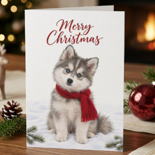 süßer Pomsky-Welpe, Hundeliebhaber, Frohe Weihnach Karte
