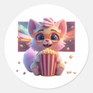 Süßer Popcorn-Kitty-Aufkleber Runder Aufkleber