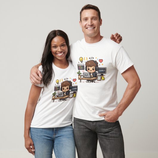 Süßer Programmierer bei der Arbeit mit Code – Kawa T-Shirt (Unisex)