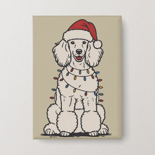 Süßer Pudel, eingewickelt in Weihnachtslichter, Fe Button