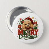 Süßer Pudel Frohe Weihnachten Button (Vorne & Hinten)