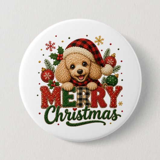 Süßer Pudel Frohe Weihnachten Button (Vorderseite)