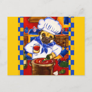 Süßer Pug-Chef im Café Postkarte