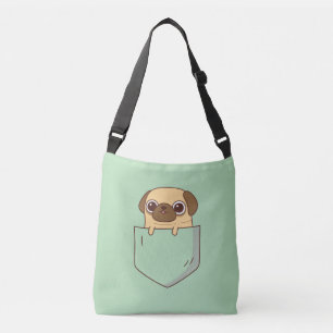 Süßer Pug Doodle in falscher grüner Tasche