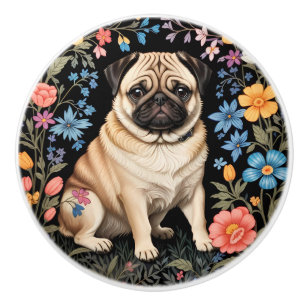 Süßer Pug Elegante Farbige Blumenmuster Keramikknauf