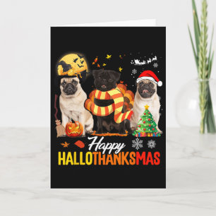Süßer Pug Frohes Hallothanksmas Halloween Erntedan Karte