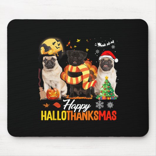 Süßer Pug Frohes Hallothanksmas Halloween Erntedan Mousepad (Vorne)