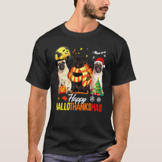 Süßer Pug Frohes Hallothanksmas Halloween Erntedan T-Shirt