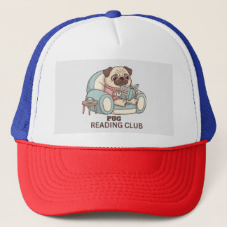 Süßer Pug-Leseklub-Hut für Bücherliebhaber Truckerkappe