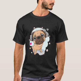 Süßer Pug mit Kopfhörern Pug Besitzer Hund Pug Pug T-Shirt