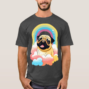 Süßer Pug Regenbogen Wolke Farbiger Welpe Hund Kun T-Shirt