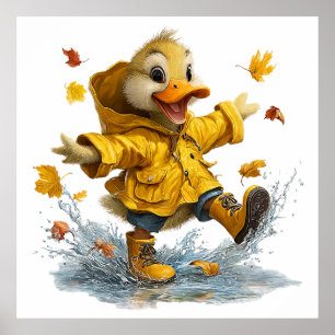 Süßer Regen-Tag-Enten-Poster Adorable Entenküken Poster