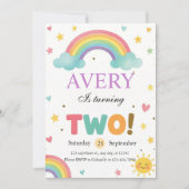 Süßer Regenbogen 2. Geburtstag Einladung (Vorderseite)