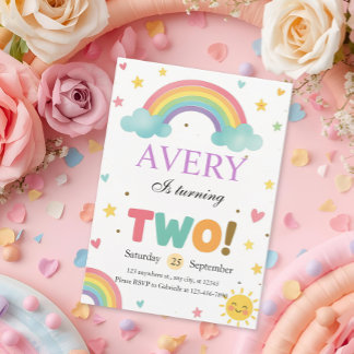 Süßer Regenbogen 2. Geburtstag Einladung