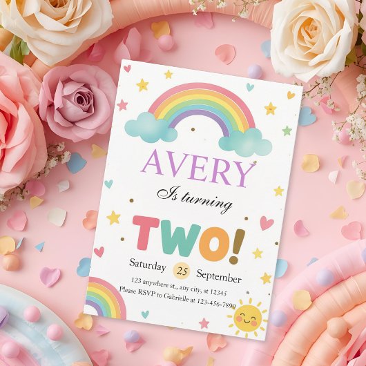 Süßer Regenbogen 2. Geburtstag Einladung