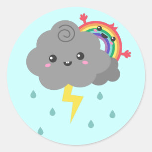 Süßer Regenbogen hinter jeder dunklen Wolke Runder Aufkleber
