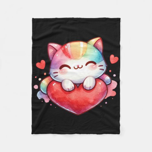 Süßer Regenbogen Kuschelkatze Herz Kitty Liebe C Fleecedecke (Vorderseite)
