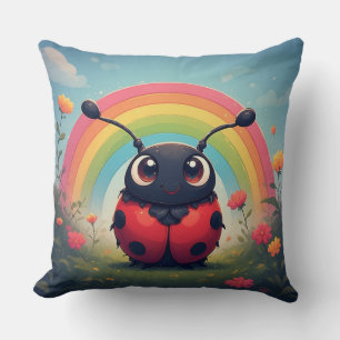 Süßer Regenbogen-Marienkäfer – Whimsische Kinderde Kissen
