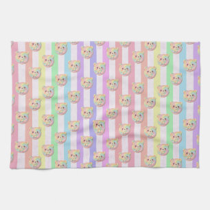 Süßer Regenbogen-Pastell-Teddybär und Streifen Geschirrtuch