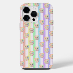 Süßer Regenbogen-Pastell-Teddybär und Streifen iPhone 14 Pro Max Hülle