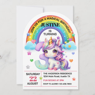 Süßer Regenbogen und Einhorn 3. Geburtstagsfeier Einladung