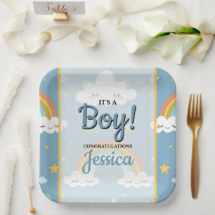 Süßer Regenbogen und schlafende Wolke Baby Shower Pappteller