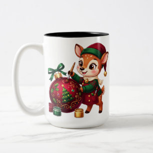 Süßer Rentier-Feiertags-Ornamentmaler Zweifarbige Tasse