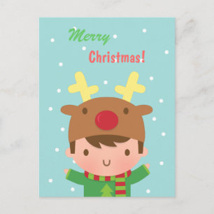 Süßer Rentier-Jungen-Weihnachten für ihn Feiertagspostkarte