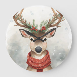 Süßer Rentier-Weihnachts-Rundwanduhr Große Wanduhr