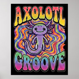 Süßer Retro-Axolotl-Groove trippy 70 Hippie-Regenb Poster