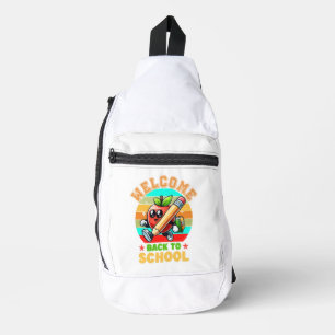 Süßer Retro-Cartoon Apfel Willkommen zurück in d Crossbody Bag
