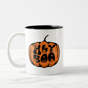 Süßer Retro Hey Boo Kürbis Geist Schwarz Orange Zweifarbige Tasse