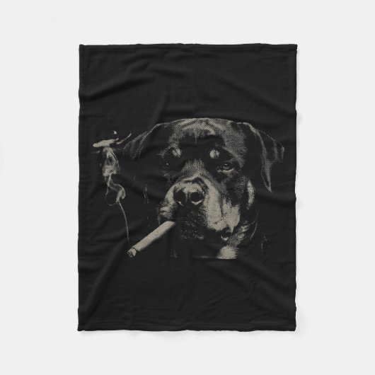 Süßer Retro-Hund Rottweiler Rauch Meme Fleecedecke (Vorderseite)